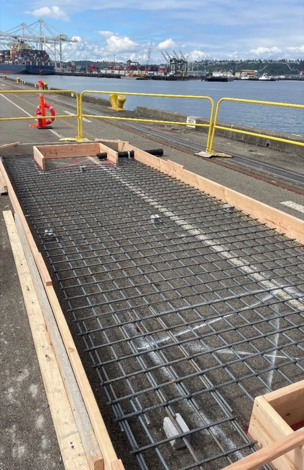 Reinforcing steel and formwork prepared for concrete placement